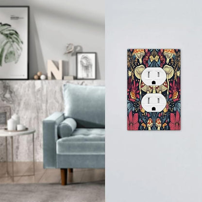 Outlet Covers Coloful Red Yellow Orange Magical Mushroom Forest 1 Gang Duplex Light Switch Cover Plate Decorative Switch Plate Covers Electrical Socket Cover for Bedroom Home Decor