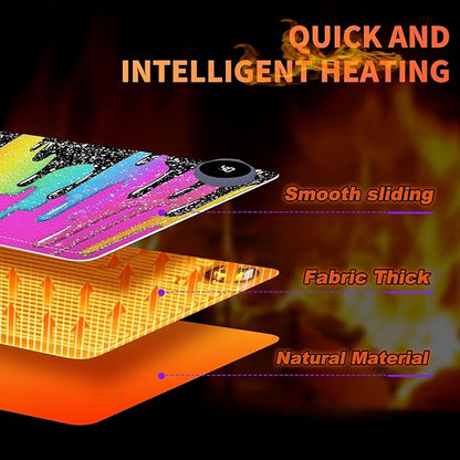Heated Mouse Pad, Warm Desk Pad, Keyboard Mat 31.5 x 13 Inch Large Size Intelligent Fast Heating, 3 Speed Adjustable, Timed Auto Power Off for Game Office Home,Rainbow Ice Crea