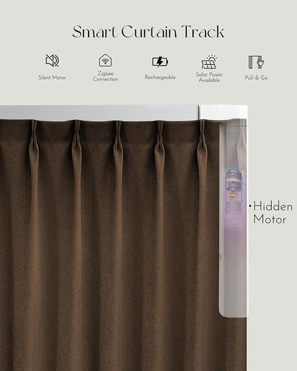 Graywind Rechargeable Smart Curtains Compatible with Alexa App Remote Control Motorized Drape for Sliding Door One-Way or Split Draw, Custom Width Up to 220" (Carob Brown)