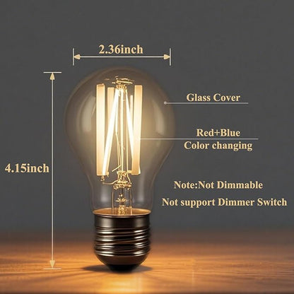 3 Color Temperature LED Bulb E26 Medium Base 60W Equivalent, Red and Blue Color Changing Light Bulb 3CCT A19 LED 6W Clear Glass, Not Dimmable, 2 Pack