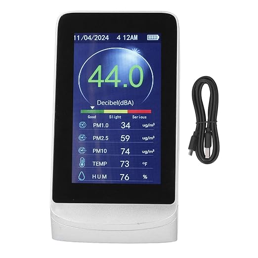 Sound Meter, Wall Hanging LCD Sound Level Meter 30-130db Noise, Temp, Humidity, PM2.5 Detector - Sensor, Large Display, Ideal for Home and Office