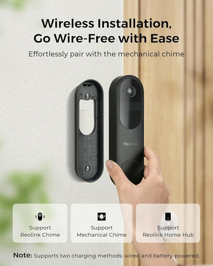 REOLINK Video Doorbell (Battery) 256GB microSD Card Bundle, 1:1 Head-to-Toe View, 2.4/5 GHz WiFi, Person/Vehicle/Package Detection, No Monthly Fees