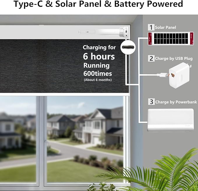 Smart Motorized Blinds – 70% Blackout Roller Shades with Remote, Alexa/Google Home/Siri Control, Matter Compatible, Wireless Rechargeable Battery, Custom Sizes for Windows & Sliding Doors