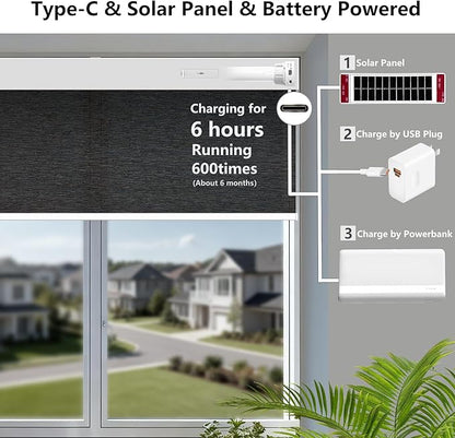 Smart Motorized Blinds – 70% Blackout Roller Shades with Remote, Alexa/Google Home/Siri Control, Matter Compatible, Wireless Rechargeable Battery, Custom Sizes for Windows & Sliding Doors