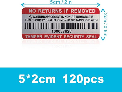 Tamper Evident Proof Barcode Stickers with Individual Serial Number Security Warranty Void Sticker,Sealing Label for Package(120pcs 2x0.8in Red Matte Silver)