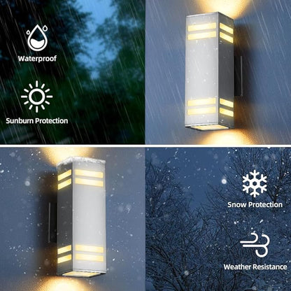 SHIMR Smart Outdoor Wall Lights 2 Pack, RGB Color Changing WiFi & Bluetooth Sconce, Stainless Steel, Dusk to Dawn Sensor, Waterproof Exterior Lighting Fixture with E26 Base, Work with Alexa & Google
