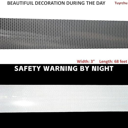 Non Fading Reflective Tape Silver Outdoor Waterproof 3 inch Wide, High Visibility Warning Industrial Marking Tape, Safety Stickers (68 feet)