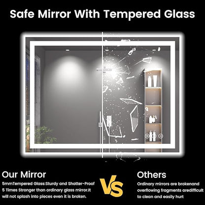 48X40 LED Bathroom Mirror with Lights, Anti-Fog, Backlit + Front Lit (CRI>90), Lighted Bathroom Vanity Mirror for Wall, Memory Function, Dimmable, Tempered Glass, Shatter-Proof