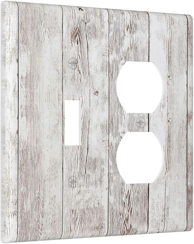 Wallplates Rustic Vintage White Wood Grain 1 Toggle 1 Duplex Switch Plate Electrical GFCI Faceplate Decorative Light Switch Covers for Farmhouse Home Decor