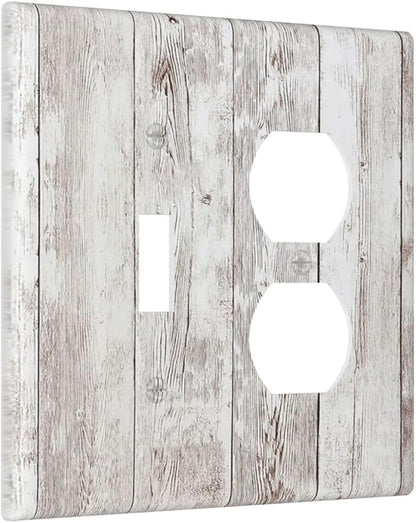 Wallplates Rustic Vintage White Wood Grain 1 Toggle 1 Duplex Switch Plate Electrical GFCI Faceplate Decorative Light Switch Covers for Farmhouse Home Decor