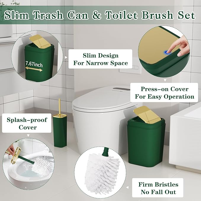Bathroom Accessory Set, 11PC Bathroom Set, Green Bathroom Accessories, Bathroom Accessories Set with Trash Can, 3PC Soap Dispensers and Toilet Brush