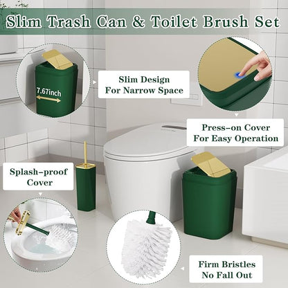 Bathroom Accessory Set, 11PC Bathroom Set, Green Bathroom Accessories, Bathroom Accessories Set with Trash Can, 3PC Soap Dispensers and Toilet Brush