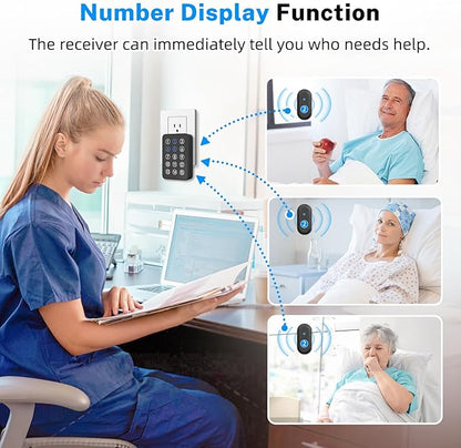 Wireless Caregiver Pager - 500ft Range Nurse Call System with LED Display, 15 Waterproof Call Buttons & 1 Receiver for Elderly, Patients, Disabled at Home, Hospital, Clinic