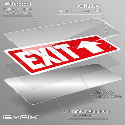iSYFIX Exit Signs 12 Pack 12x4 Inch with Directional Up Arrows - Rust Free Aluminum, Laminated for UV, Weather, Scratch Resistance - Ideal for Offices, Schools, Theaters, Restaurants