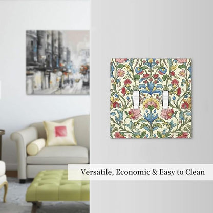 Decorative Switch Plates Boho Red Floral Morris Plant Leaves 2 Gang Double Toggle Outlet Light Switch Cover Wall Plate Electrical Faceplate For Farmhouse Cabin Decor