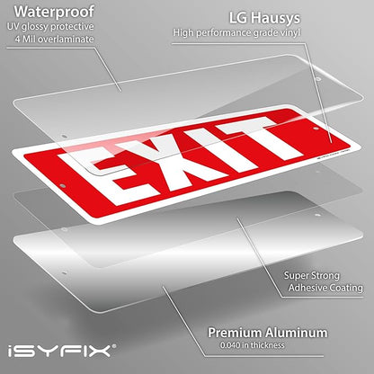 iSYFIX Exit Sign – 2 Pack 12x4 Inch – 100% Rust Free .040 Aluminum Signs, Laminated for Ultimate UV, Weather, Scratch, Water and Fade Resistance, Indoor and Outdoor, Exit Signs for Exterior.