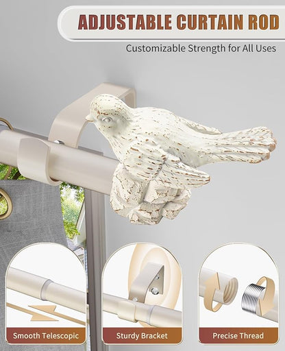 Curtain Rod 36 to 168 Inches White Curtain Rods for Windows Adjustable Drapery Rod with Bird Finials Heavy Duty Window Curtains Rods for Living Room Bedroom