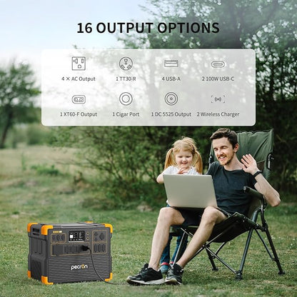 pecron Solar Generator E3600LFP 3072Wh with 300W Solar Panel, 5x3600W AC Outlets Portable Power Station, LiFePO4 Battery Backup Expanded to 15.36KWh, Power Station for Home Use, RV, Camping, CPAP