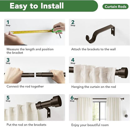 Curtain Rods for Windows 32 to 170, 1 Inch Adjustable Heavy Duty Long Window Outdoor Curtain Rod for Patio, Drapery Rods with Simple End Caps, Size 32"-170", Antique Bronze