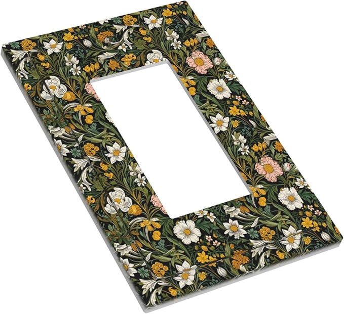 Decorative Outlet Covers Rustic Green Leaf White Daisy Yellow Floral 1 Gang Rocker Light Switch Cover Plate Single Decora Light Switch Covers Wall Plate Faceplate for Bedroom Home Decor