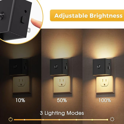 L LOHAS LED Motion Sensor Night Light, [2-Pack] Motion Activated Night Light, Motion Sensor and Dusk to Dawn Sensor, Brightness Adjustable, 3000K Soft White Nightlight for Bathroom Hallway Kitchen