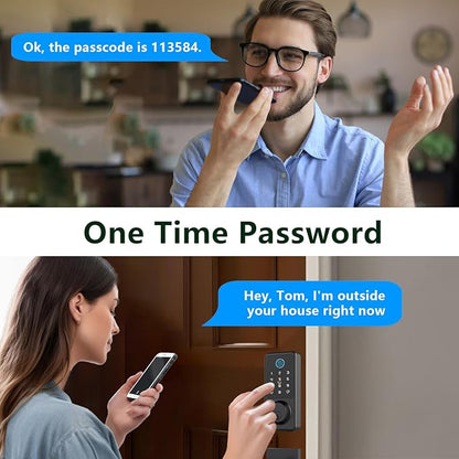 Smart Door Lock Set, Fingerprint Door Lock with Lever Handle, Black Keyless Entry Lock with App, Keypad Deadbolt for Home