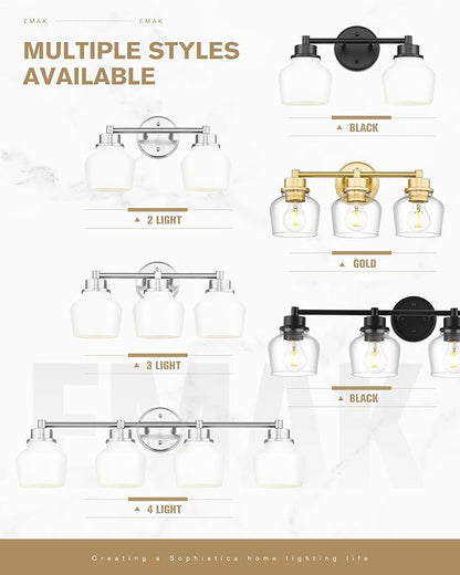 Emak Brushed Nickel Bathroom Light Fixtures Over Mirror, Modern 29 Inch Milk Glass Vanity Light, 4-Light Wall Sconces for Bathroom, Mirror, VL122-BN-ML-4