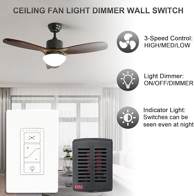 Fan Remote Control Kit, Small Size Receiver Ceiling Fan Remote Control Control for Hunter/Harbor Breeze/Westinghouse/Honeywell/Other Ceiling Fan MINI Black