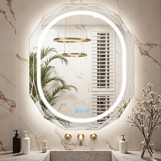 30"X36" Oval LED Bathroom Mirror with Lights, Frameless Vanity LED Mirror for Bathroom with Beveled Edge, Backlit Anti-Fog, Dimmable, 3 Colors, Memory Function, Tempered Glass, Shatter-Proof