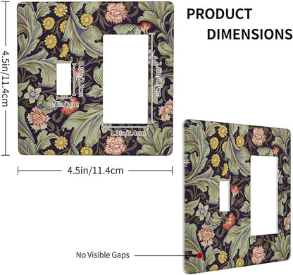 Boho William Morris Floral Green Leaves Flower Outlet Covers 1 Toggle 1 Rocker Combination Decorative Wall Plate Electrical Switch Plates Light Switch Cover Plate for Farmhouse Home Decor