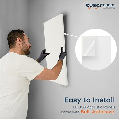BUBOS 4 PCS Acoustic Panels,23.6''x11.8'' Fabric Soundproof Wall Panels,Self-adhesive Sound Absorbing Panels for Studios, Office, Home Theater, Fabric-Clad Off-White