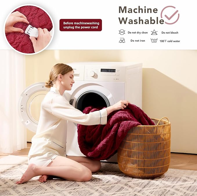 Heated Electric Blanket Twin Size-62"x84" Heating Blanket with 10 Heating Levels & 5 Time Settings Over-Heat Protection，Winter Warmer for Adults with ETL Certification（Red）