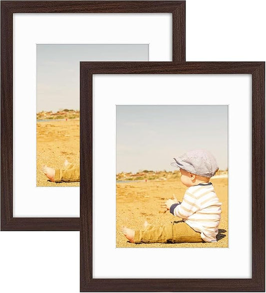 Golden State Art, 11x14 Picture Frame with Mat for 8x10 - High Definition Glass Wall Mounting Horizontal Vertical Display (Brown, 2 Pack)