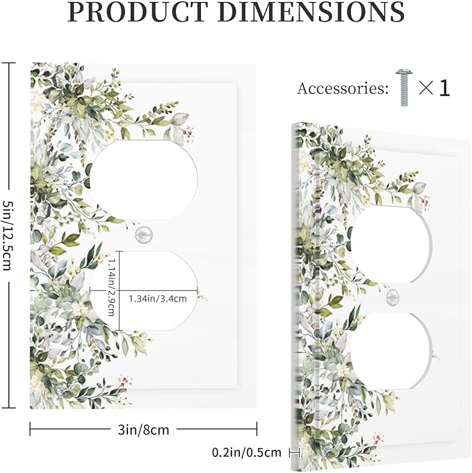 Decorative Outlet Covers Rustic Eucalyptus Leaves Green Leaf 1 Gang Duplex Light Switch Cover Plate Unique Wall Plate Electrical Switch Plate Covers for Bedroom Home Decor（2 Pack）