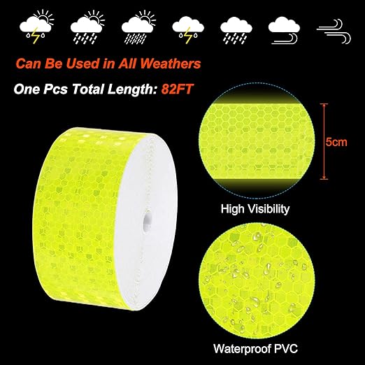 PATIKIL 2 Inch x 82 ft Reflective Tape, 1 Roll Waterproof Self Adhesive High Visibility Caution Warning Safety Tape Reflector with Scraper for Trucks Trailers Cars, Bright Yellow