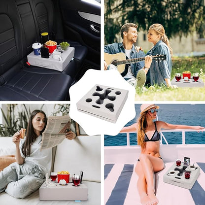 Couch Cup Holder Pillow-Sofa Cup Holder for Bed, Rv, Tv, Car, Man Cave, Backseat | Remote, Drinks, Snacks Tray Caddy Cupholder (PULightGrey)
