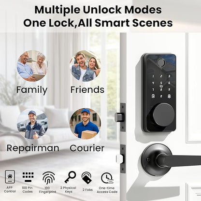 Smart Lock with Handles, Fingerprint Door Lock App Control, Keyless Entry Door Lock Set, Electronic Keypad Deadbolt, Auto & One Touch Lock, Easy Installation, IP54, Digital Smart Code