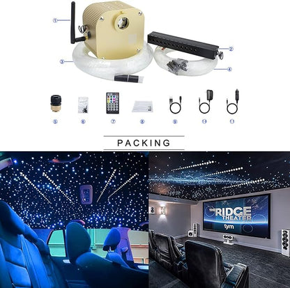 AZIMOM Bluetooth/App Control 16W Twinkle Fiber Optic Light Star Ceiling Lighting Kits with Shooting Star Effect Meteor Remote Music Mode RGBW 550pcs Fiber Strands for Home Car Interior Decoration