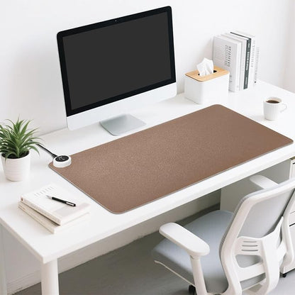 Brown Heated Desk Pad Mouse Pad 31.5x13 Inch PU Leather Desk Mat with 3 Heat Levels Large Mouse Gaming Computer Laptop Mat