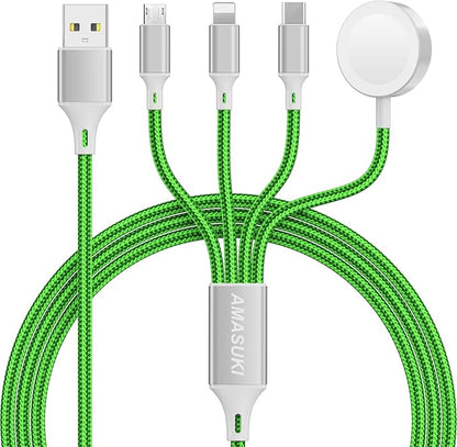 Travel Essentials,4 in 1 for Apple Watch Charger/iPhone Charger/Multi Charging Cable,Vacation RV Camping Essentials,USB C/L/Micro Portable Charger for iWatch 11-1/iPhone 17-12,Car&Gift-Green