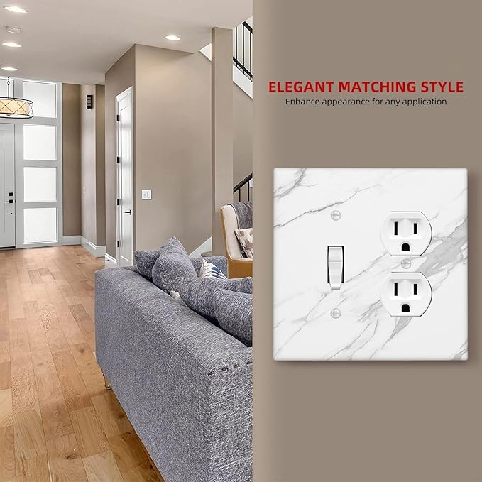 Wallplates Modern White Gray Marble 1 Toggle 1 Duplex Switch Plate Electrical GFCI Faceplate Decorative Light Switch Covers for living Room Bathroom Decor