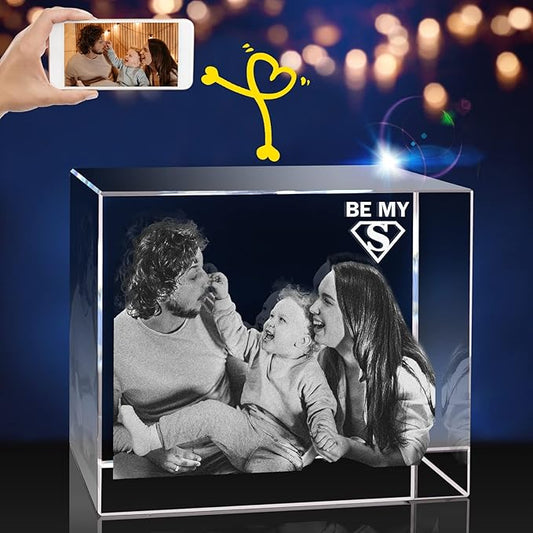 3D Crystal Photo,Christmas Personalized Gift,Personalized Gifts with Your Photo for Dad, Mom, Him, Her, Wife and Husband. Customized Picture Gift for Christmas, Birthday, Wedding, Anniversary, Memorial, Valentines Day