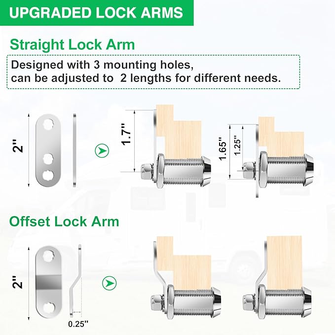 2 Pack Cabinet Lock with Keys, 1-1/2" RV Storage Locks Keyed Alike, RV Locks for Storage Door, Camper Toolbox RV Cam Locks with Manual (Chrome - 2 Pack, 1-1/2 Inch)