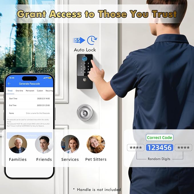 Smart Lock, Upgrade Keyless Entry Deadbolt Smart Lock with Keypad, Fingerprint Door Lock, Smart Locks for Interior Front Door, Biometric Digital Door Lock with Code App Control Auto Lock(Matte Black)