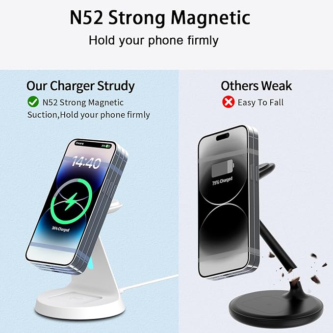 3 in 1 Wireless Charging Station for Apple Magsafe Charger Stand,Fast Magnetic Wireless Charger Station for iPhone 17 Air 16 15 14 13 12 Series,Apple Watch,Airpods