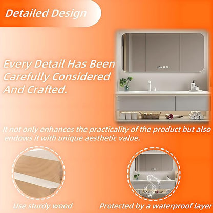 68IN Grey Bathroom Vanity Set - Floating Bathroom Vanity with Single Sink | Including LED Smart Defogging Mirror Cabinet & Time Display Function, Equipped with Motion Sensing Light Strip (Style A)