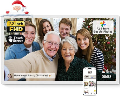NexFoto 32 Inch Touchscreen Large Digital Picture Frame, 64GB WiFi Electronic Photo Frame, Add Photos from Google Photos, Easy to Share Videos, Gifts for Christmas/Mom/Grandparents, White