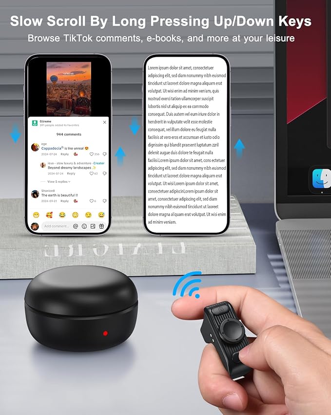 [New Upgrade, Easy to Use] TikTok Scrolling Ring Remote Control, Camera Shutter Remote, Wireless Bluetooth Scrolling Ring for iPhone, iPad, iOS, Android - Black