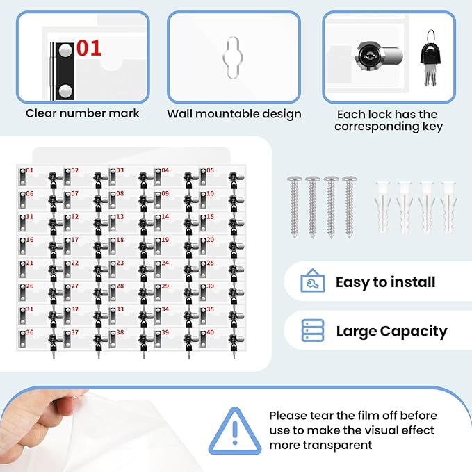 Cell Phone Storage Locker 40 Slots Acrylic Material with Door Locks and Keys, Wall-Mounted Cell Phone Storage Cabinet for Office Classroom Gym Firms, Lockers for Storage, Clear (40 Slots)
