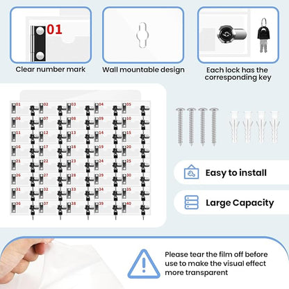 Cell Phone Storage Locker 40 Slots Acrylic Material with Door Locks and Keys, Wall-Mounted Cell Phone Storage Cabinet for Office Classroom Gym Firms, Lockers for Storage, Clear (40 Slots)